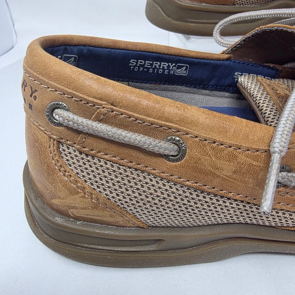 Sperry Top-Sider Billfish Boat Shoes Mens 11M Tan Leather Mesh Loafers Good